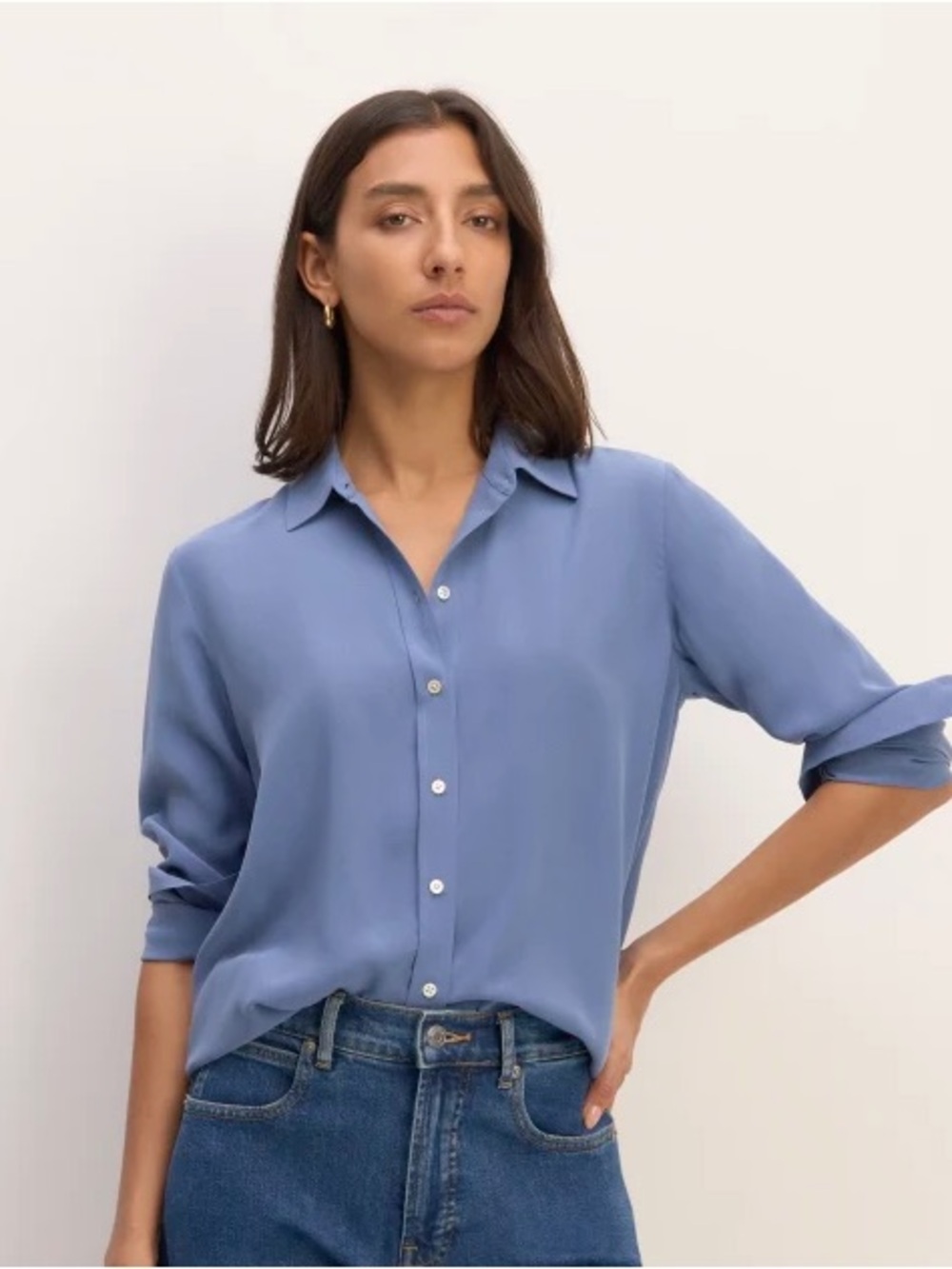 Everlane Must-Have Shirt in Washable Silk in French Blue